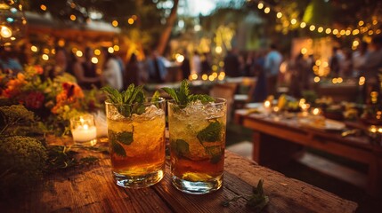 Whimsical Garden Party with Guests Enjoying Mint Juleps
