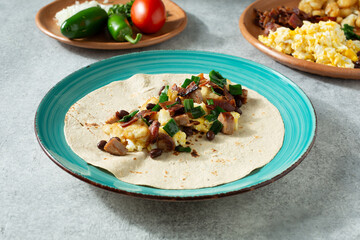 A view of a gluten-free breakfast burrito.