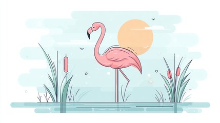 Flamingo in a serene waterside setting