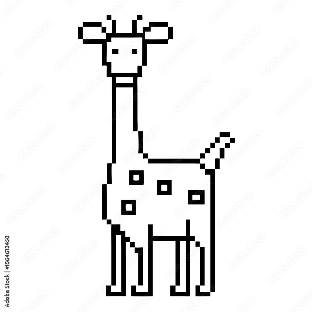 Poster giraffe illustration in simple pixel art style with minimalistic features and design