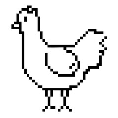 Fototapeta premium Chicken illustration in pixel outline art style on a plain background