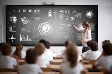 teacher using smartboard in classroom