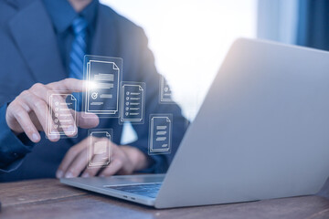 manage document electronic files on the computer, and online cloud storage. concept of digital file database management, technology paperless, folder document information. backup system and organize