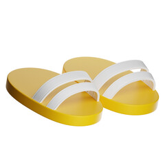Yellow summer slippers with white stripes on transparent background