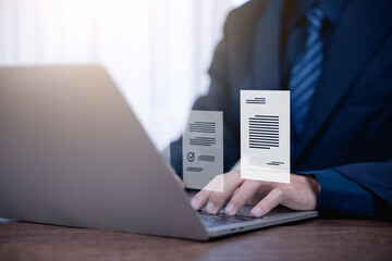 manage document electronic files on the computer, and online cloud storage. concept of digital file database management, technology paperless, folder document information. backup system and organize