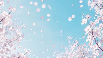 青空のふわふわの桜の背景　Generative AI