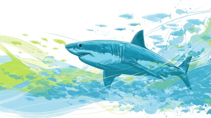 Obraz premium Powerful shark in vibrant aquatic scene