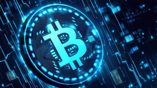 Digital cryptocurrency glowing blue light futuristic circuit background symbolizing secure blockchain technology and innovative digital currency finance with modern bitcoin advancements