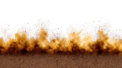 Brown dust cloud isolated on transparent background with soil texture
