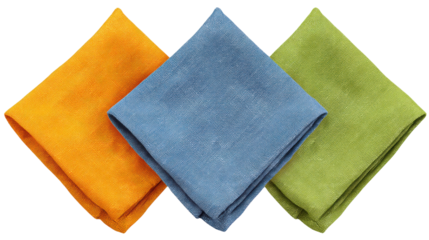 Colorful fabric cloth isolated on transparent background with bright orange blue and green
