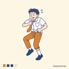 Rushing School Boy Wearing Clothes