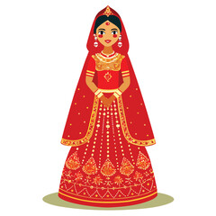 A Pakistani bride in a heavily embroidered red lehenga, showcasing stunning bridal fashion and cultural tradition