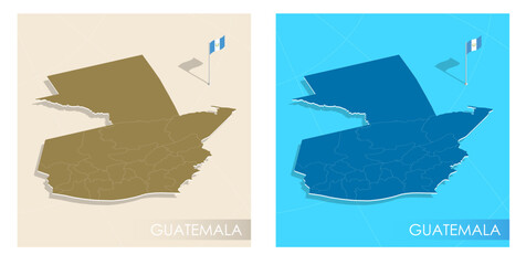 Guatemala country flag installed on geographic positioning map point of country territory. Guatemala commonwealth banner on land and sea. Festive patriotic HD format template for independence day