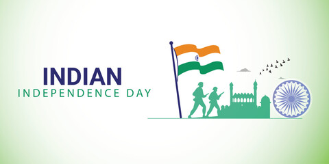 Indian Independence Day Vector Illustration with Flag, Soldiers and Ashoka Chakra
