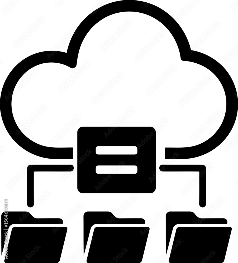 Poster cloud database storage & file management icon - server & documents vector