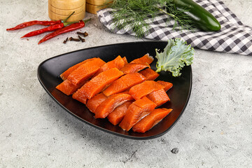 Red pickled herring fish fillet