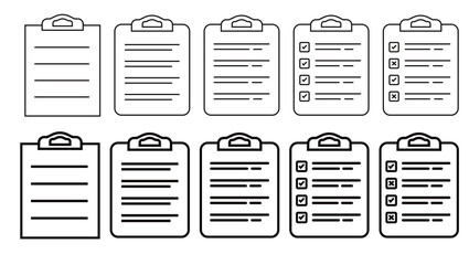 Icon Set tablet with paper clip. Symbol for check or task tracker. Coach's tactical board. Register or terms of reference.