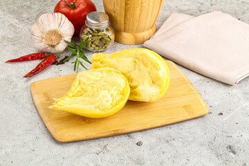 Italian traditional yellow Scamorza cheese