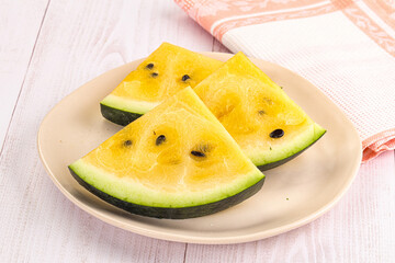 Sweet and juicy yellow watermelon slices