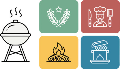 Set of Grill illustration vector design in white background, Grill logo vector design, Grill chicken vector design