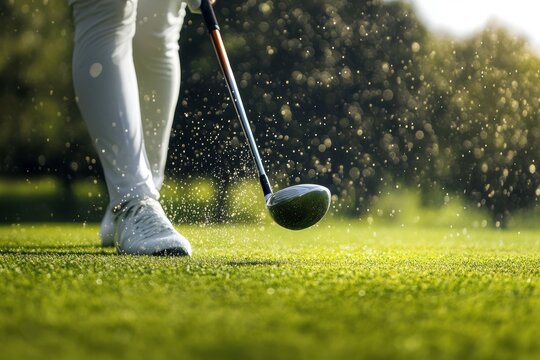 golfer putting a ball into the hole - Powered by Adobe