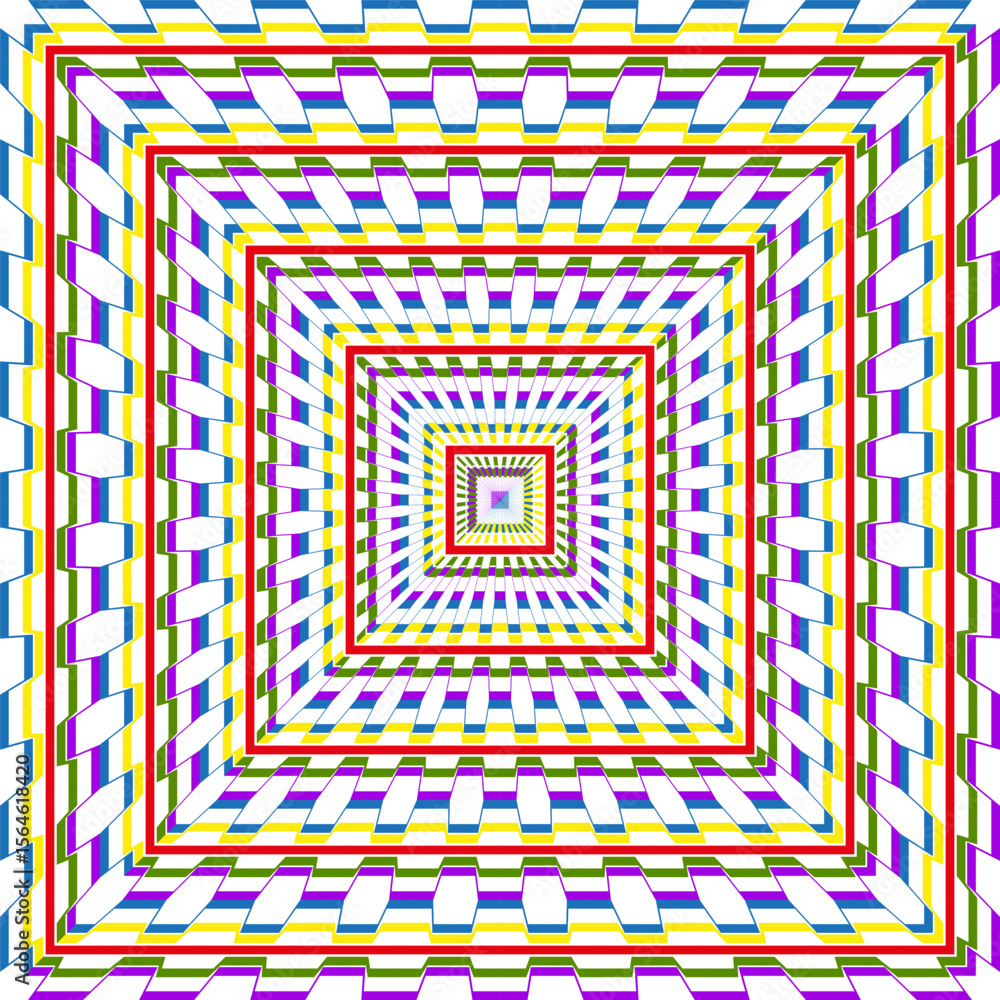 Aufkleber concentric square illusion. rainbow stripe pattern. tunnel depth vector. geometric optical art.