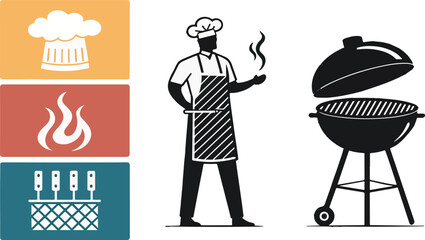 Grill Silhouette vector design, Grill Illustration vector design, Set of Grill vector design