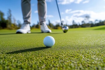 Obraz premium golfer putting golf ball into hole