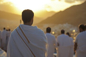 man with white ihram in crowd of people