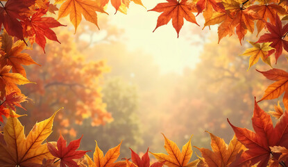 Autumn leaves and fallen leaves, copy space. Japan. Seasons. Harmony. Beautiful natural colors.