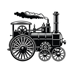 Vintage steam locomotive train engine black silhouette vector illustration