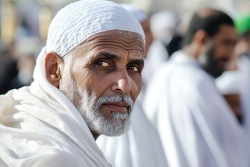 old man wearing white clothes and kopiah