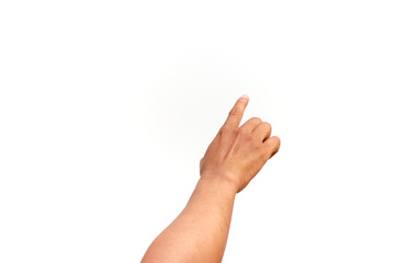 Hand pointing on a white background, symbolizing interaction or selection in a digital context