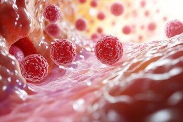 red bacteria in microscopic view