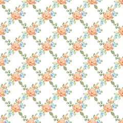Seamless pattern minimalist repeating background with watercolor flowers and leaf. Fabric wallpaper print texture. Perfectly for backdrop, wrapped paper, linen.