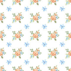 Seamless pattern minimalist repeating background with watercolor flowers and leaf. Fabric wallpaper print texture. Perfectly for backdrop, wrapped paper, linen.
