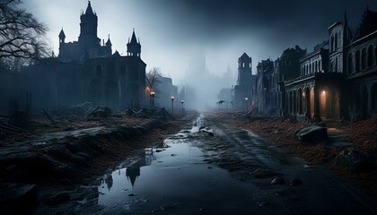 ghost city background, AI generated