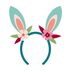 Cute easter bunny ears headband decorated with colorful flowers and leaves
