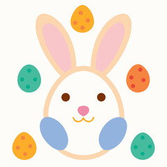 Cute cartoon bunny juggling colorful easter eggs in a playful illustration