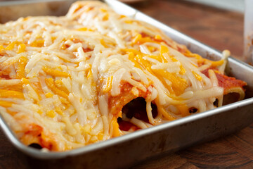 A closeup view of dairy-free enchiladas.