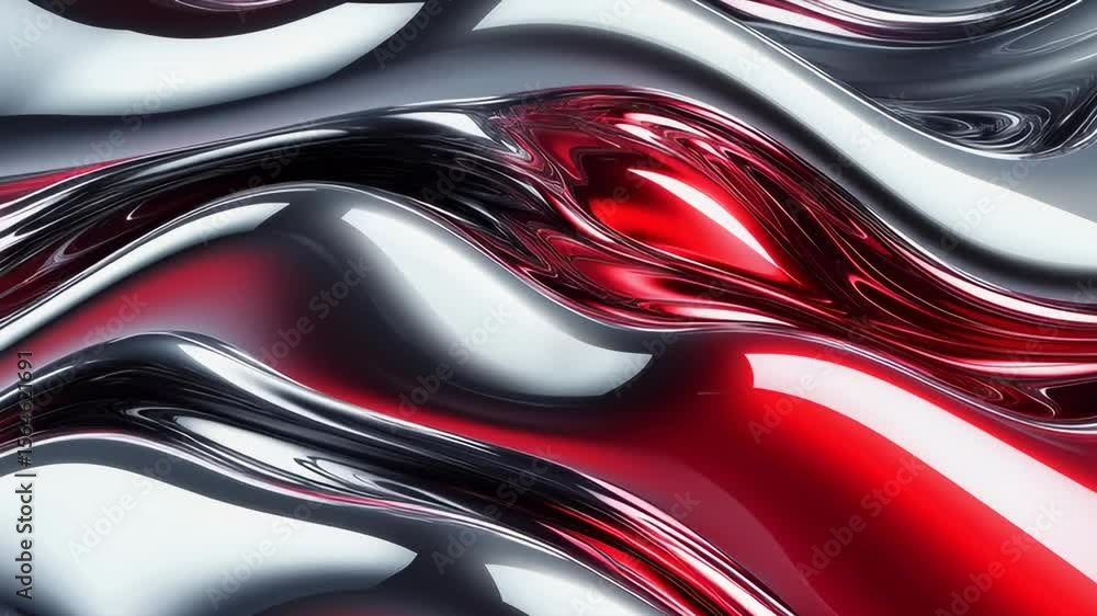 Poster a silver and red wave with a metallic texture. the red color is dominant and the silver color is in 