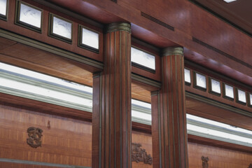 Opulent formal and elegant First 1st Class dining room hall restaurant onboard historic luxury...