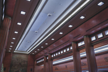 Opulent formal and elegant First 1st Class dining room hall restaurant onboard historic luxury...