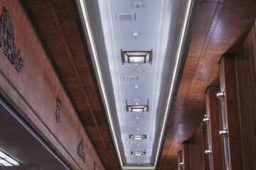 Opulent formal and elegant First 1st Class dining room hall restaurant onboard historic luxury...