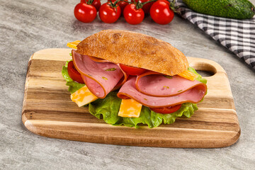 Sandwich ciabatta with mortadella and cheese