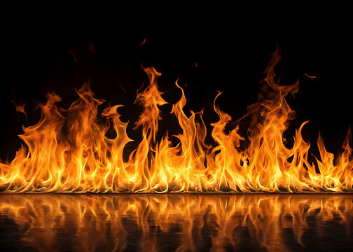 Realistic fire with glowing yellow and orange tones 