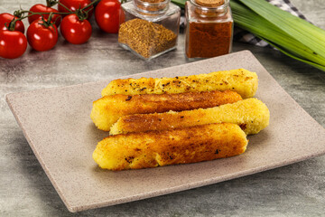 Crispy breaded mozarella cheese sticks