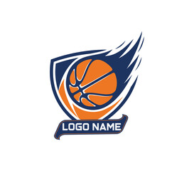 Basketball Logo in Motion with Swoosh – Dynamic Sports Vector Design