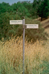 Trail sign in the mountains, Mount Sugarloaf, Camperdown, Victoria, Australia