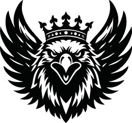 silhouette angry eagle with crown vector logo isolated on white background